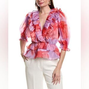 🌷 NWT $246 Anthropologie Hutch Shiloh Pink Organza Blouse XXS 🌷